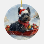 Bouviers des Flandres Hond in Sledge Kerstmis Keramisch Ornament (Achterkant)