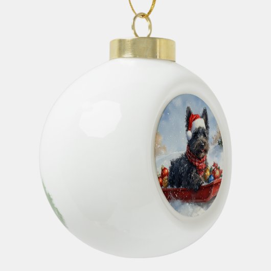 Bouviers des Flandres Hond in Sledge Kerstmis Keramische Bal Ornament (Links)