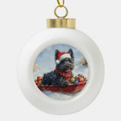 Bouviers des Flandres Hond in Sledge Kerstmis Keramische Bal Ornament (Voorkant)
