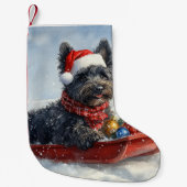 Bouviers des Flandres Hond in Sledge Kerstmis Kleine Kerstsok (Voorkant)