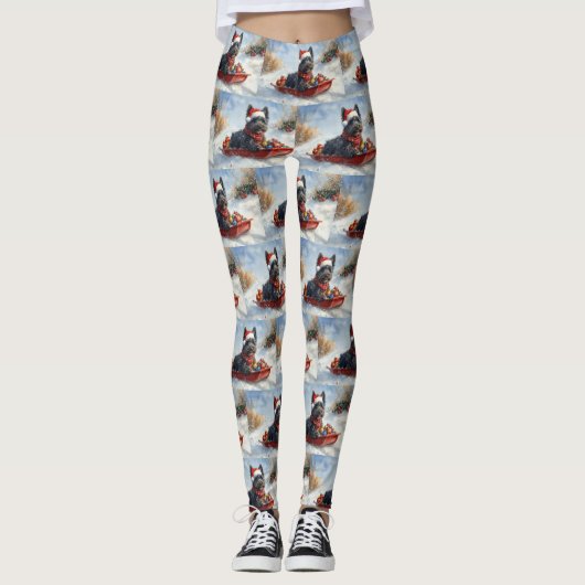 Bouviers des Flandres Hond in Sledge Kerstmis Leggings (Voorkant)