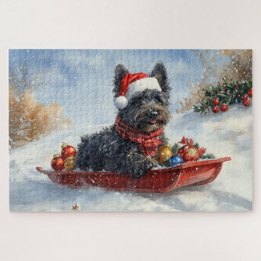 Bouviers des Flandres Hond in Sledge Kerstmis Legpuzzel (Horizontaal)