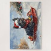 Bouviers des Flandres Hond in Sledge Kerstmis Legpuzzel (Verticaal)