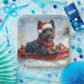 Bouviers des Flandres Hond in Sledge Kerstmis Papieren Bordje (Feest)