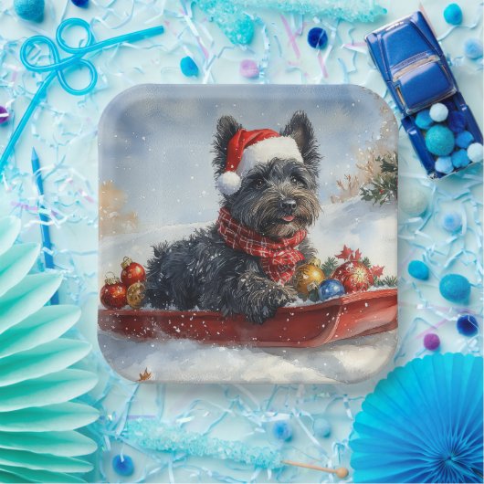 Bouviers des Flandres Hond in Sledge Kerstmis Papieren Bordje (Feest)