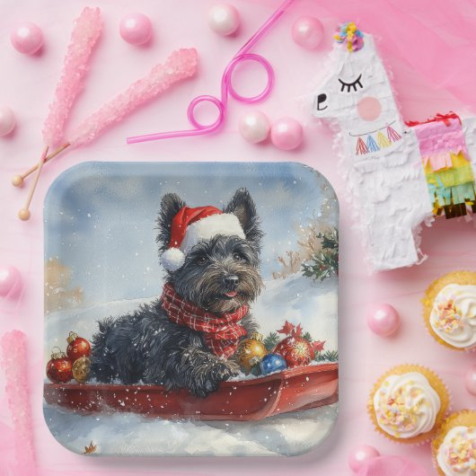 Bouviers des Flandres Hond in Sledge Kerstmis Papieren Bordje (Feest)