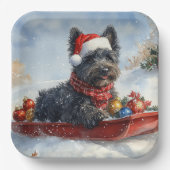 Bouviers des Flandres Hond in Sledge Kerstmis Papieren Bordje (Voorkant)