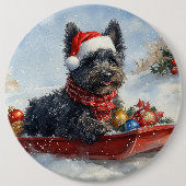 Bouviers des Flandres Hond in Sledge Kerstmis Ronde Button 6,0 Cm (Voorkant)
