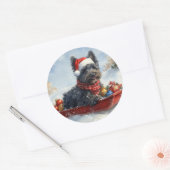 Bouviers des Flandres Hond in Sledge Kerstmis Ronde Sticker (Envelop)