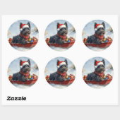 Bouviers des Flandres Hond in Sledge Kerstmis Ronde Sticker (Vel)
