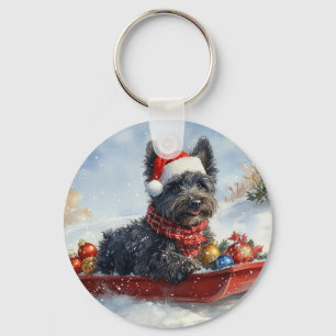 Bouviers des Flandres Hond in Sledge Kerstmis Sleutelhanger