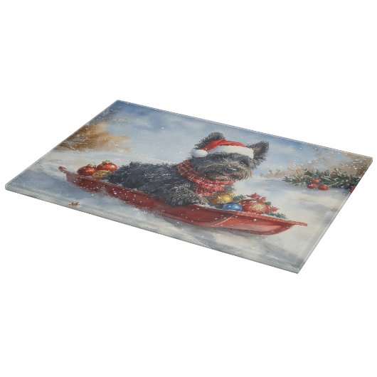 Bouviers des Flandres Hond in Sledge Kerstmis Snijplank (Hoek)