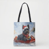 Bouviers des Flandres Hond in Sledge Kerstmis Tote Bag (Voorkant)