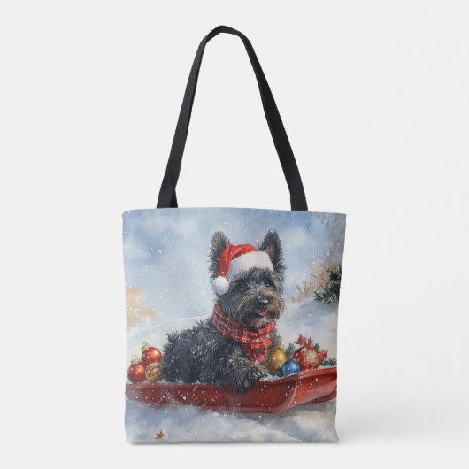 Bouviers des Flandres Hond in Sledge Kerstmis Tote Bag (Achterkant)
