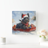 Bouviers des Flandres Hond in Sledge Kerstmis Vierkante Klok (Huis)