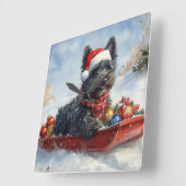 Bouviers des Flandres Hond in Sledge Kerstmis Vierkante Klok (Hoek)