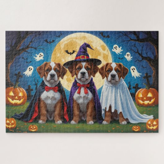 Bouviers des Flandres Honden Pompoen Halloween Gra Legpuzzel (Horizontaal)