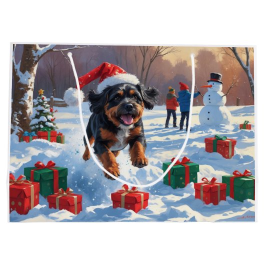 Bouviers des Flandres Kerst Feestelijke Sneeuwscèn Groot Cadeauzakje (Achterkant)