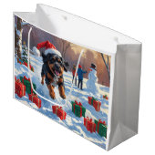 Bouviers des Flandres Kerst Feestelijke Sneeuwscèn Groot Cadeauzakje (Voorkant Gekanteld)