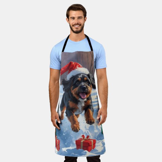 Bouviers des Flandres Kerst Feestelijke Sneeuwscèn Schort (Gedragen)