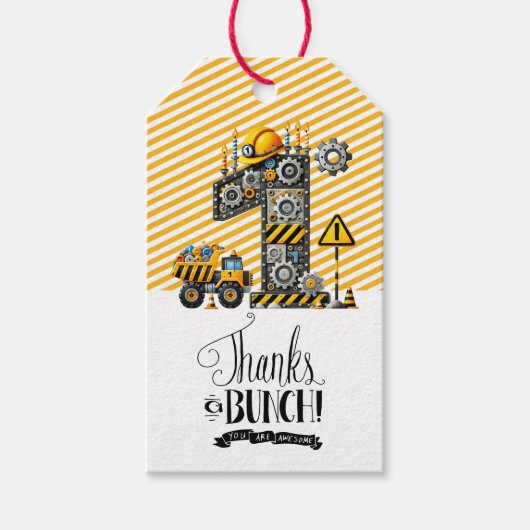 Bouw 1e verjaardag feest cadeaulabel (Voorkant)