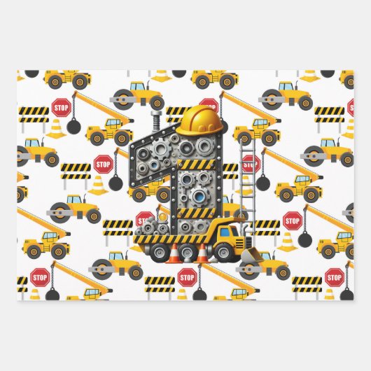Bouw 1e verjaardag feest inpakpapier vel (Voorkant)