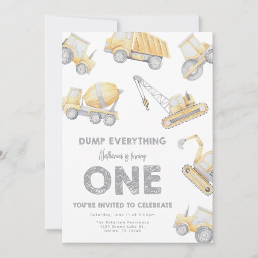 Bouw 1e verjaardag feest kaart (Voorkant)