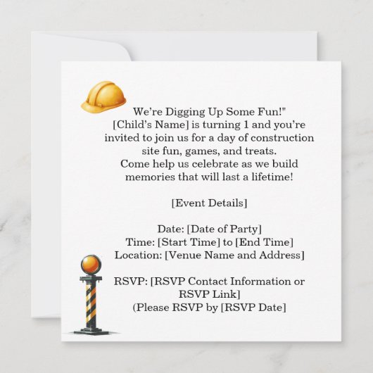 Bouw 1e verjaardag feest save the date (Achterkant)