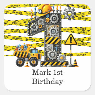 Bouw 1e verjaardag feest vierkante sticker