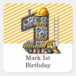 Bouw 1e verjaardag feest vierkante sticker