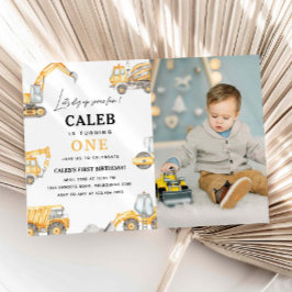 Bouw 1e verjaardag foto uitnodiging
