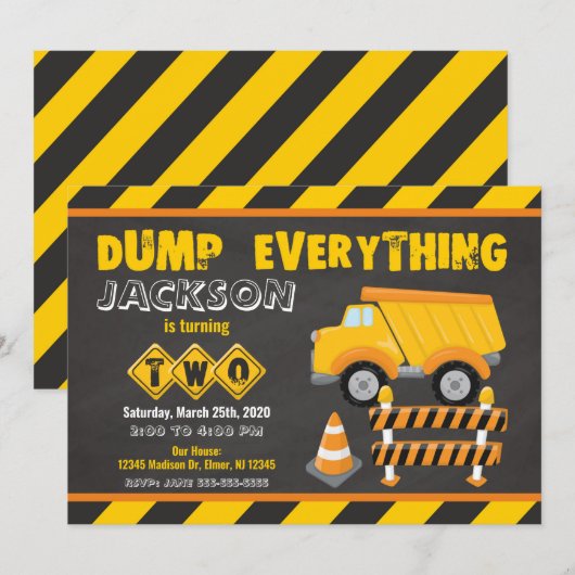 Bouw 2e verjaardag uitnodiging schoolbord (Voorkant / Achterkant)