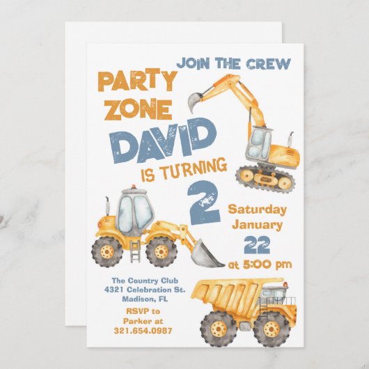 Bouw 2e verjaardagsfeestje kaart (Voorkant / Achterkant)