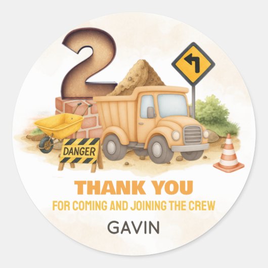 Bouw 2e verjaardagsfeestje ronde sticker (Voorkant)