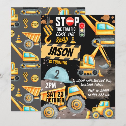 Bouw 2e verjaardagsfeestje stortplaats vrachtwagen kaart (Voorkant / Achterkant)