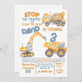 Bouw 3e verjaardag Dump Truck Party Kaart (Voorkant / Achterkant)