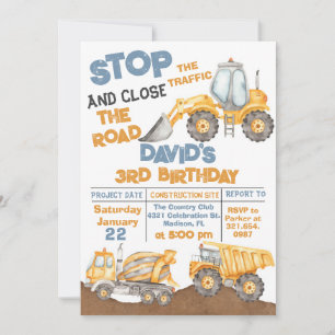 Bouw 3e verjaardag Dump Truck Party Kaart