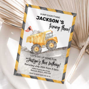 Bouw 3e verjaardag Dumptruck feest Kaart