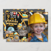 Bouw 3e verjaardag foto Dump Truck Digger Kaart (Voorkant / Achterkant)