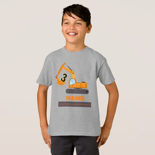 bouw 3e verjaardag - graafmachine-gepersonaliseerd t-shirt (Voorkant volledig)