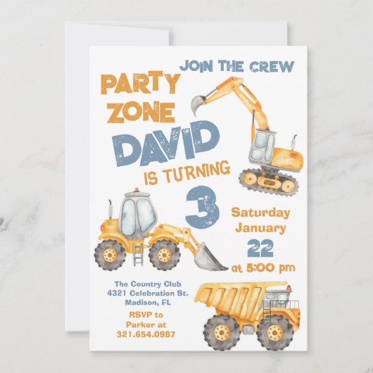 Bouw 3e verjaardagsfeestje kaart (Voorkant)