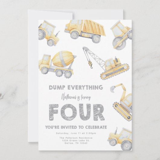 Bouw 4e Vier Verjaardagsfeest Kaart (Voorkant)