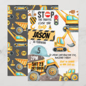 Bouw 5e verjaardag Party Dump Truck Digger Kaart (Voorkant / Achterkant)