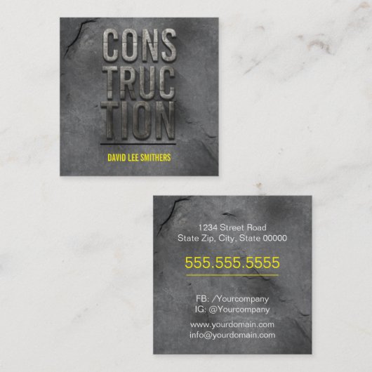 Bouw/aannemer modern vierkante visitekaartje (Voorkant / Achterkant)