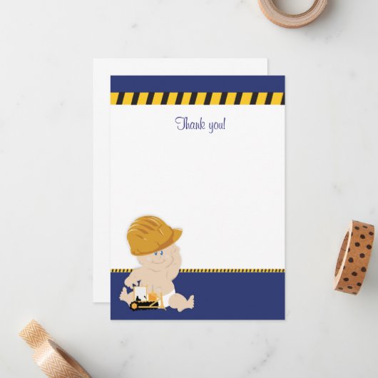 Bouw Baby (marineblauw) Flat Dank u wel Notitiekaartje (Voorkant / Achterkant in situ)