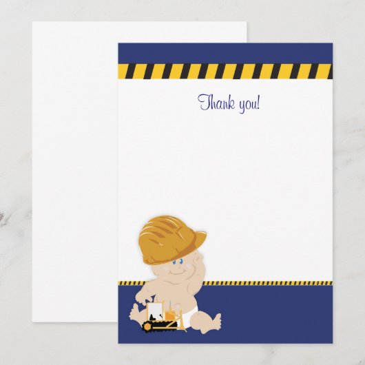 Bouw Baby (marineblauw) Flat Dank u wel Notitiekaartje (Voorkant / Achterkant)