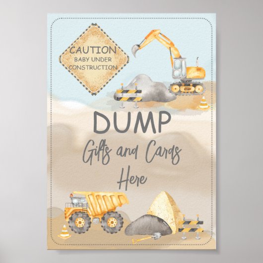 Bouw Baby shower Dump Gifts | Kaarten hier Poster (Voorkant)