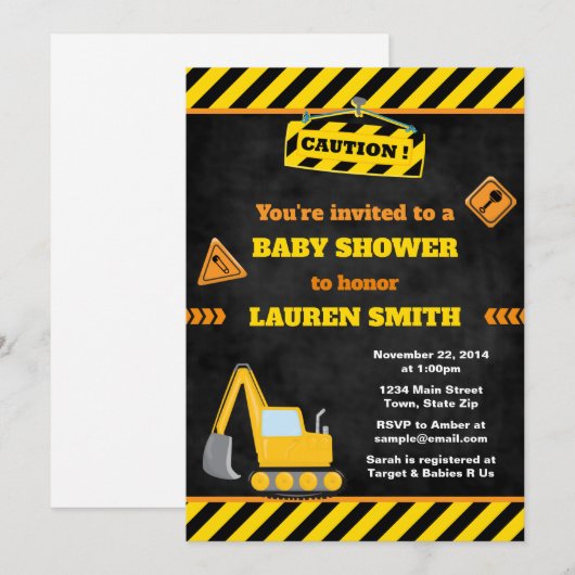 Bouw Baby shower Uitnodiging Baby Boy (Voorkant / Achterkant)