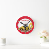 Bouw-backhoe-klok (rood) Voeg een naam toe Ronde Klok (Huis)