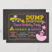 Bouw & Ballerina gezamenlijke verjaardagsuitnodigi Kaart (Voorkant / Achterkant)